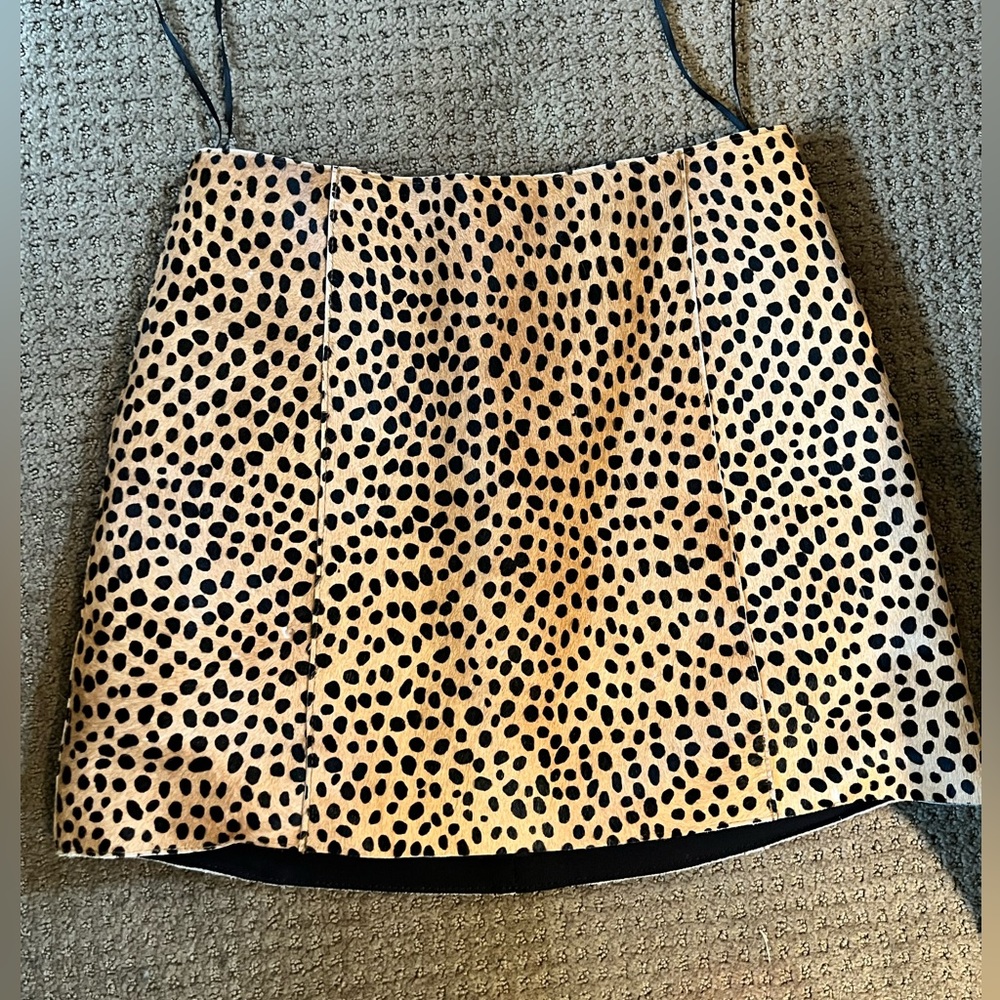 REFORMATION leather leopard print mini skirt